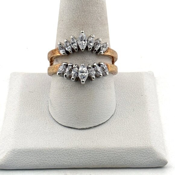 Estate Sterling Silver 925 Marquise CZ Cluster Cocktail Ring Size 10 Gold Tone - Picture 1 of 8
